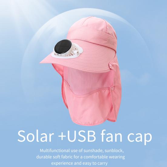 Solviftehatt med nakkelapp UV-beskyttelse Hatt med kjølevifte USB-oppladbar Pustende Herre Dame Sommer Utendørs Bredbremmet Solhatt