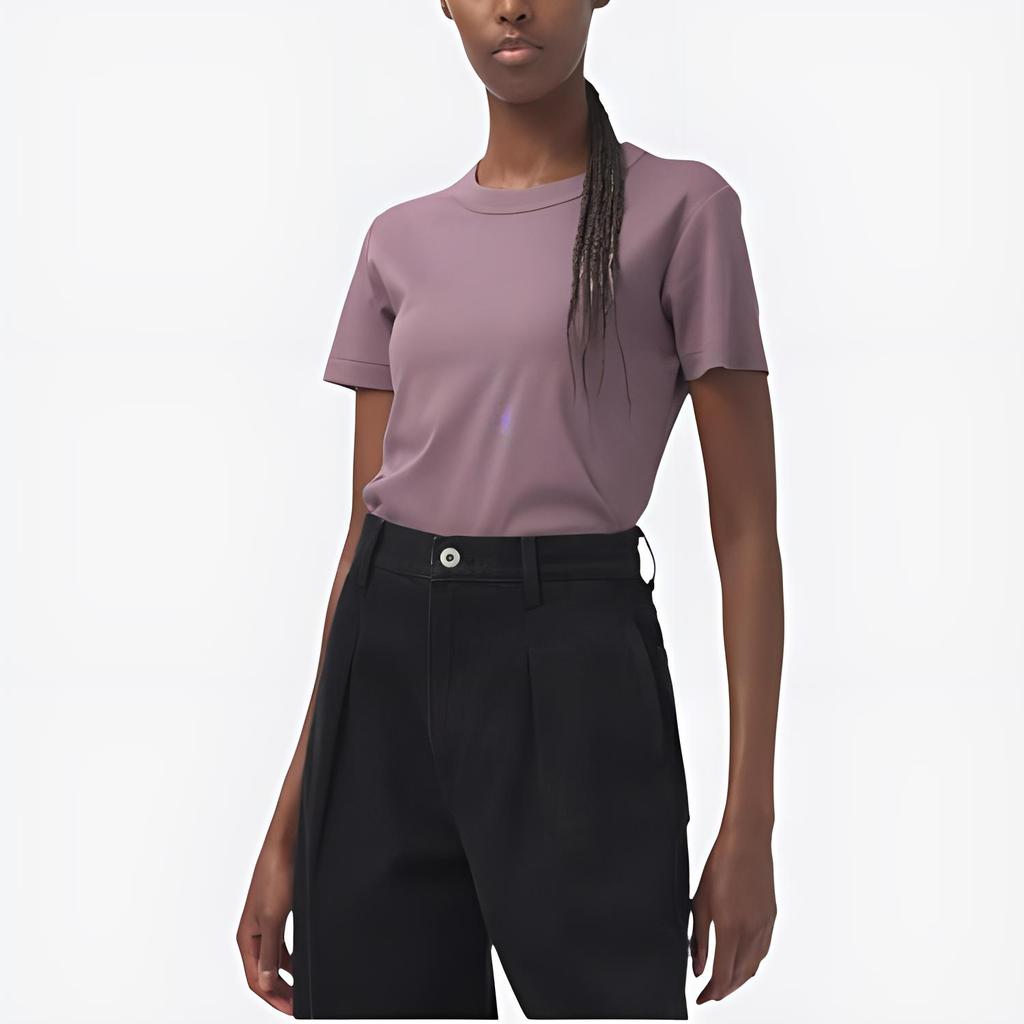 Uniqlo SS24 Seria U Gładka Podstawowa Okrągły Dekolt Casualowa Krótki Rękaw Regularny T-shirt Damskie topy Fioletowy 465754-74
