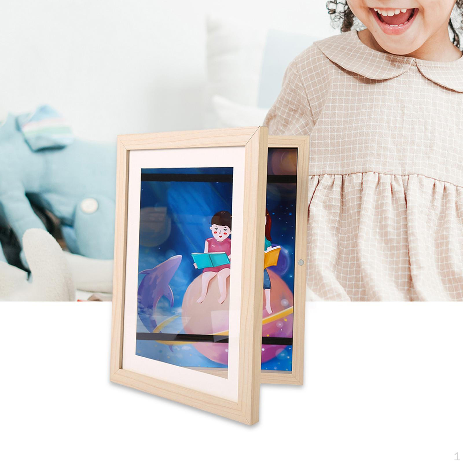 Kids Artwork Picture Frame Display Storage for Schoolwork Home Milky White