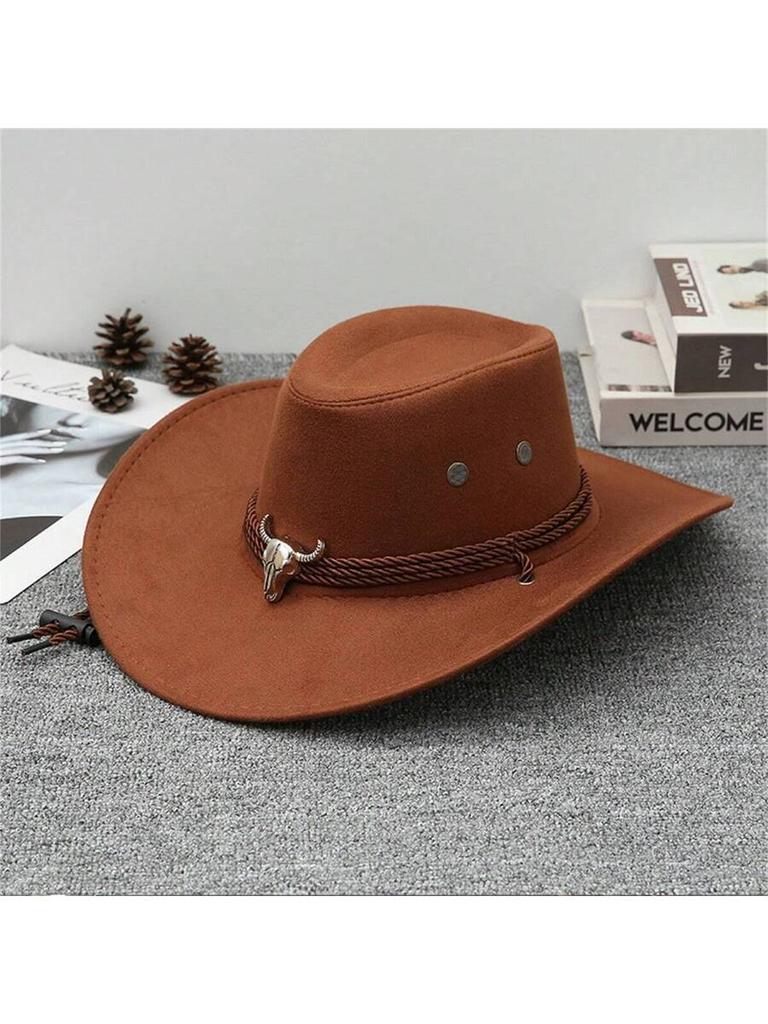 Western Hat With Cow Skull Decor Wide Brim Sun Hat For Outdoor Party