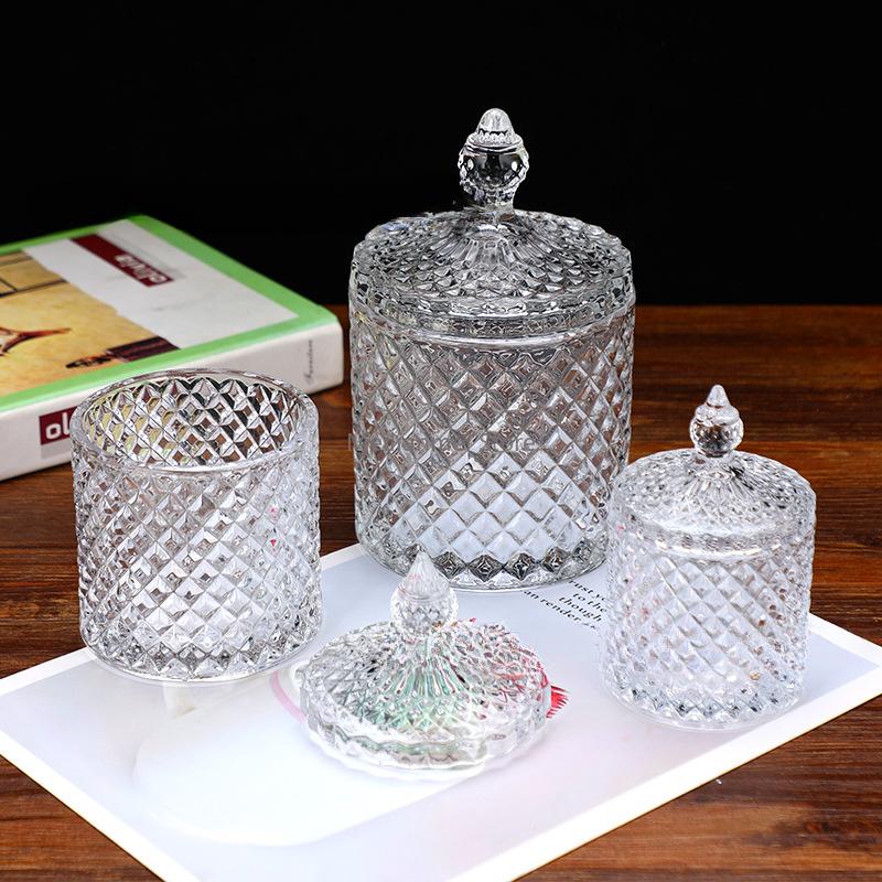 Transparent Glass Jar Yurt Food Roman Jar with Lid Handmade DIY Candle Holder Candy Storage Jars Home Decor Bottles Jars Boxes