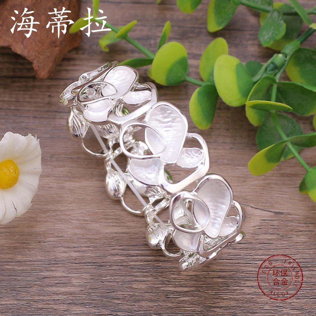 New Colored Flower Environmentally Friendly Alloy Connection Bracelet, Hand-painted Oil Flower Elastic Rope Bracelet for Women