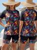 Plus Size Sun Protection Swimwear: Floral Two-Piece Vest and Board Shorts Set