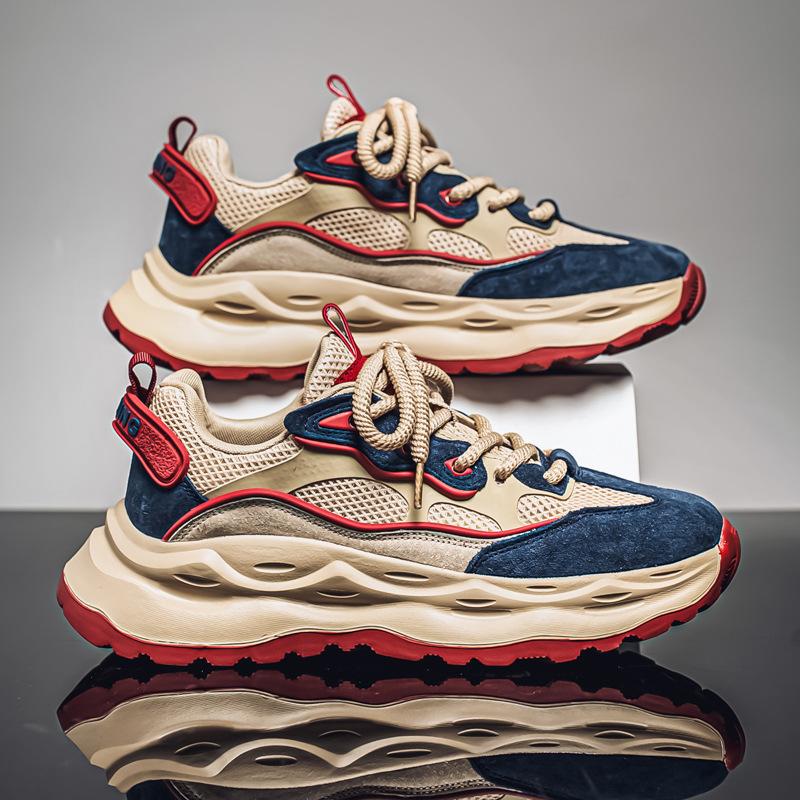 

Men s Chunky Sole Sneakers Breathable Mesh Lace-Up Non-Slip Casual Platform Shoes 44 червоний