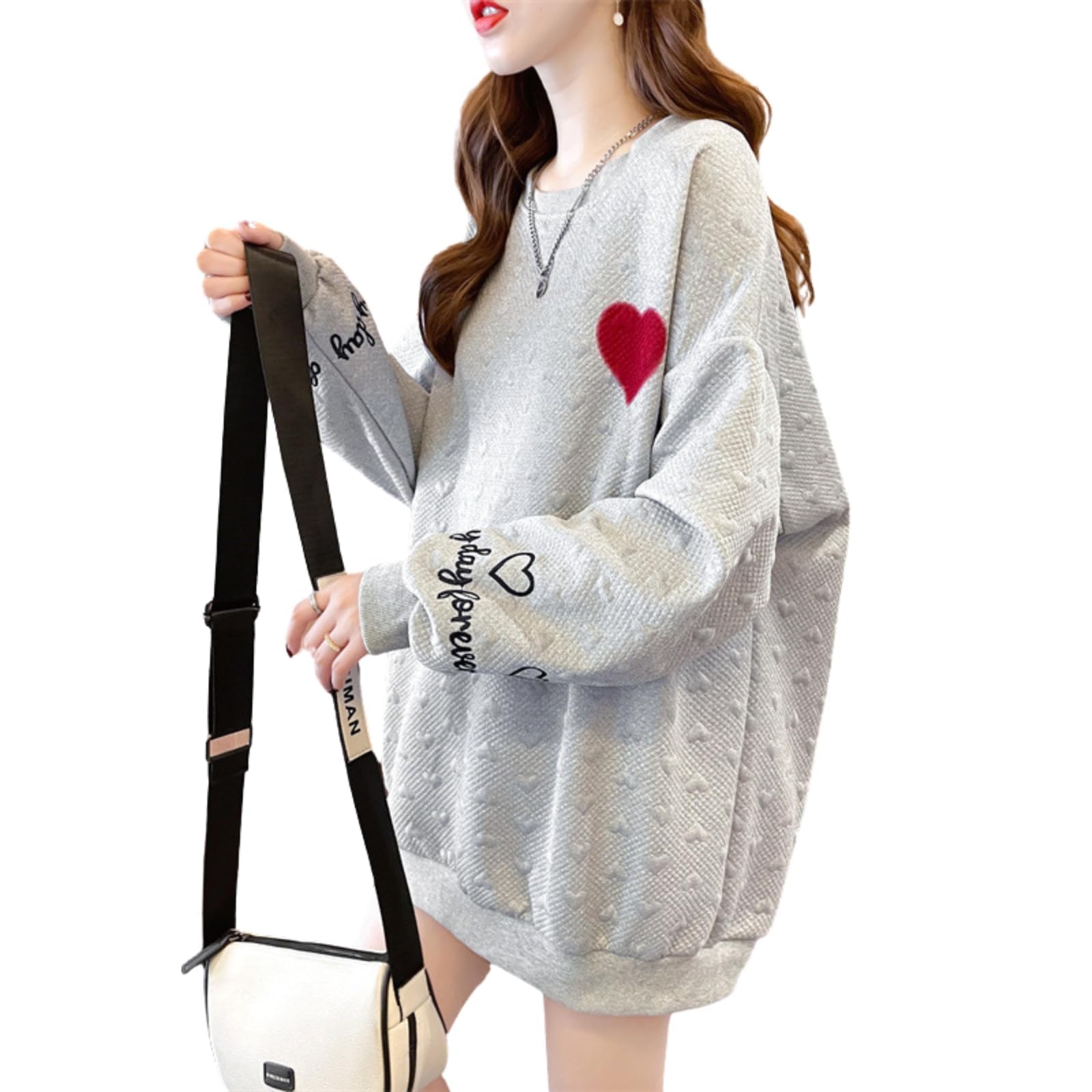 

Толстовка SeiunAn с капюшоном и длинным рукавом больших размеров, стильная толстовка с тисненым сердцем, свободного кроя в корейском стиле, женская, осень, зима, весна, топ, серый