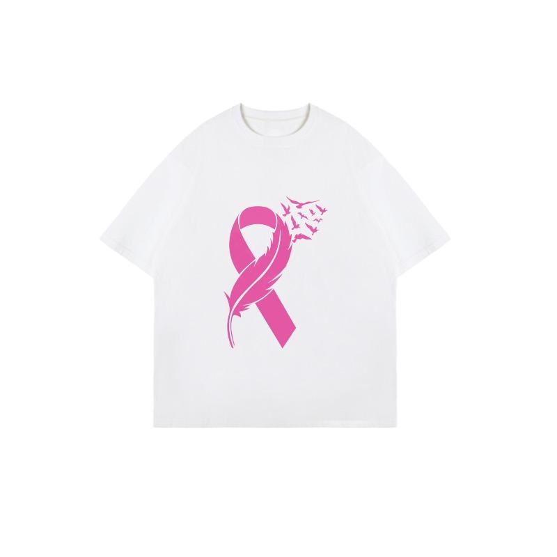 Black Oversized T Shirt With Pink Ribbon And Feather Print For Breast Cancer Awareness Casual Wear