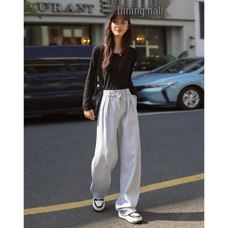 DEMANA Women's Korean Style Relaxed Fit Straight-Leg Pants