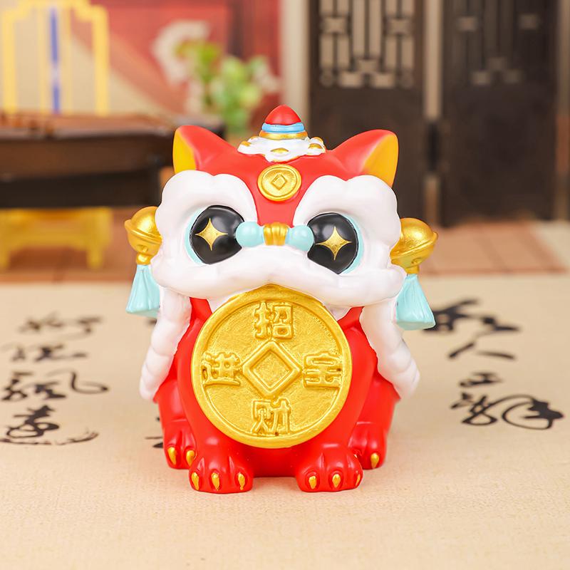 Cute Mini Fortune Dance Lions Figurine Blessing  Year Dance Lions Statue Chinese Style Lucky Small Ornament