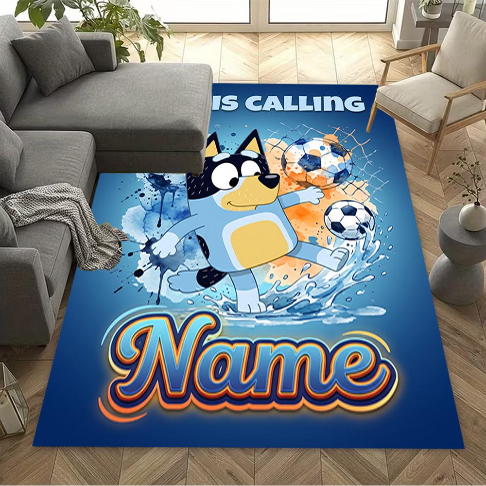 Bluey's Soccer Adventure Customizable Name Carpet Design for Hallway Game Room Entryway Bedrooms Antislip Carpet Decorate Offices Gift for Festivals