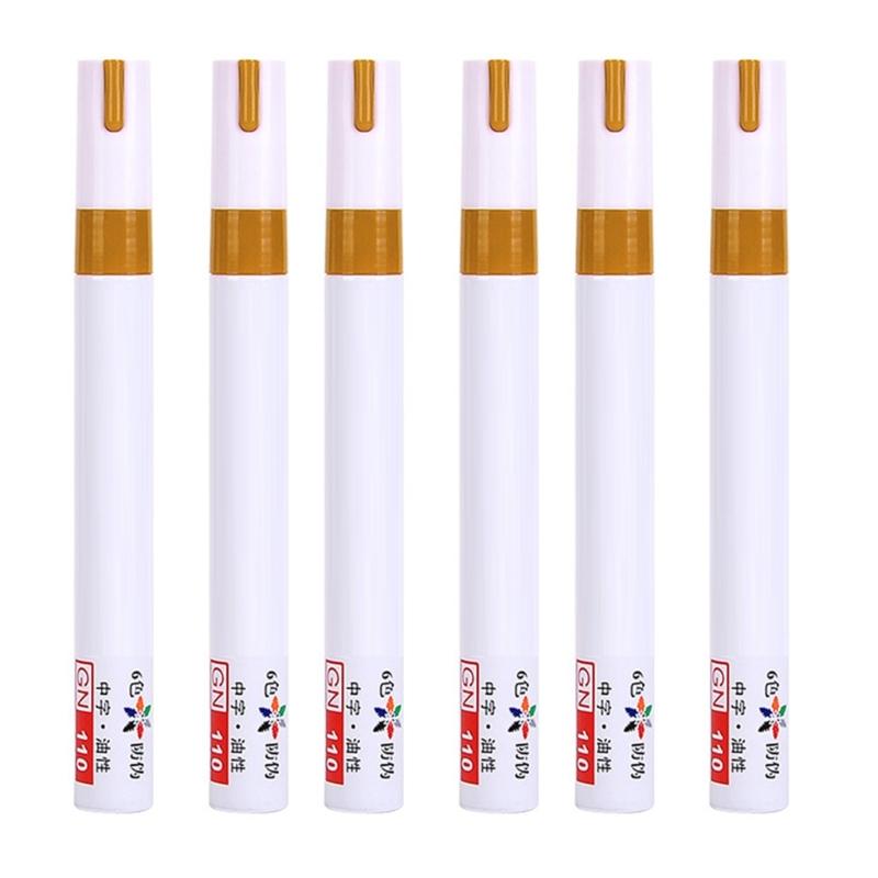 

6 Pcs White Paint Pen Gold Permanent Markers Waterproof Paint Marker Quick-Drying Glass Pen for Rock Wood Plastic Metal 1 золотий
