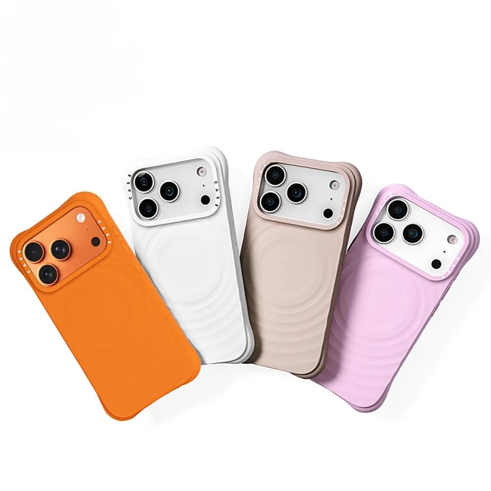 Trendy INS Style Ripple For MagSafe Silicone Case For iPhone 17 Pro Max 17 Pro 16 15 14 Engraved Letters Enhanced Four Corners Anti-fall Airbag Cover