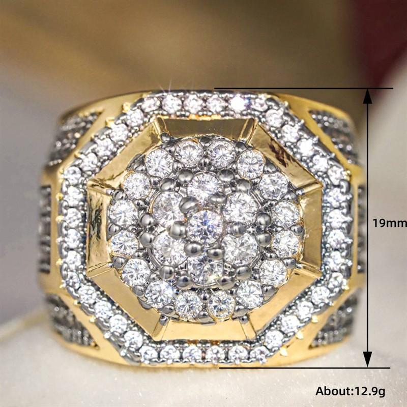 Huitan Gorgeous Two-tone Style Ring for Women Brilliant Cubic Zirconia Finger Jewelry Luxury Anniversary Party Accessories
