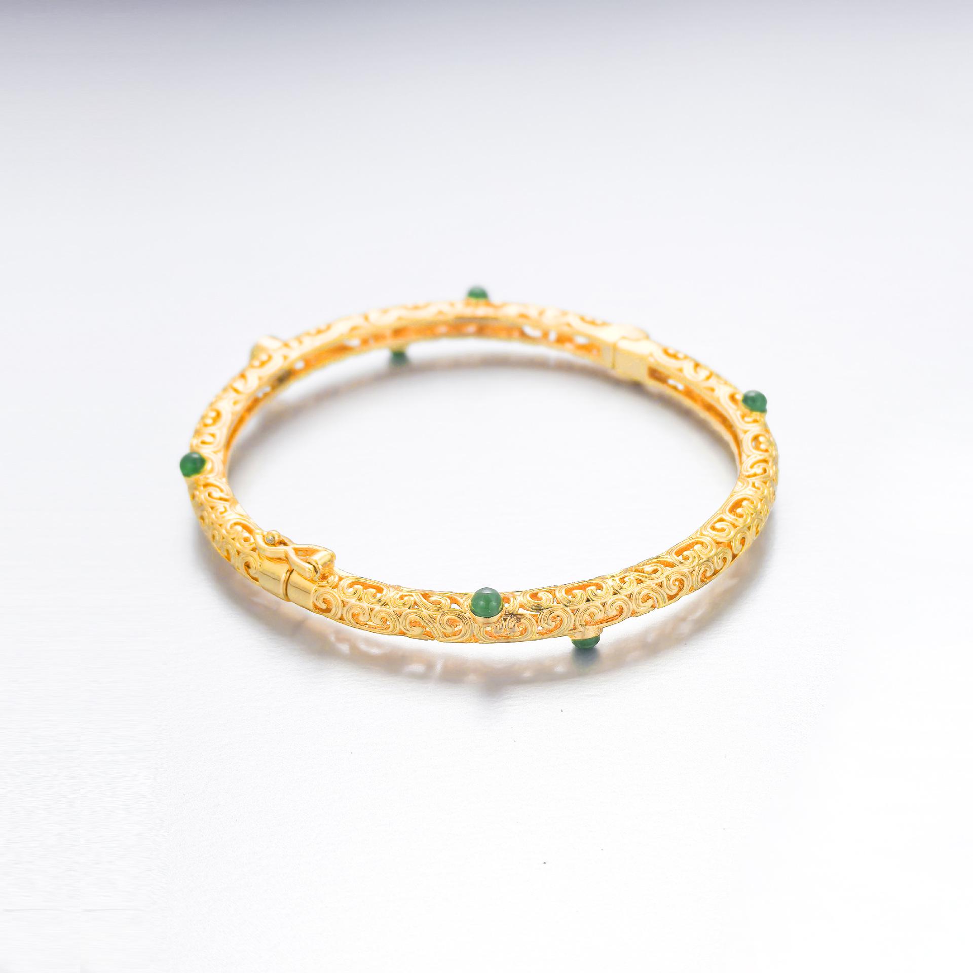 Китайский морской браслет из нефрита зеленого цвета: Благоприятные Облака Ретро Ручной Браслет для Женщин Natural Stone