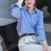 Spring 2025 Women's Casual Blue-Striped Long-Sleeve Shirt