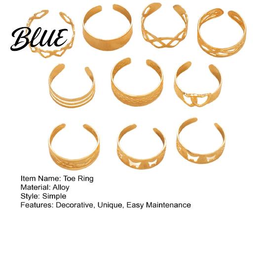 Antioxidant Toe Ring 10Pcs Adjustable Set Vintage Heart & Leaf