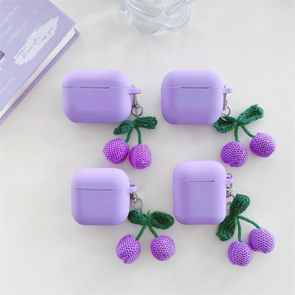 Violet Plush Cherry for AirPods Pro1 Generation Protective Case 1 Generation Pro1 Apple Bluetooth Headset Case