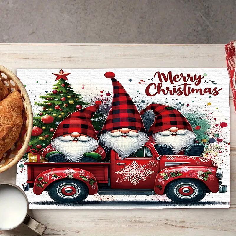 Weihnachts-Platzsets Baum-Muster Tischsets Hitzebeständige Leinen-Platzsets für Esszimmer- und Küchendekor für Festtagsmahlzeiten, Zusammenkünfte, Partytisch