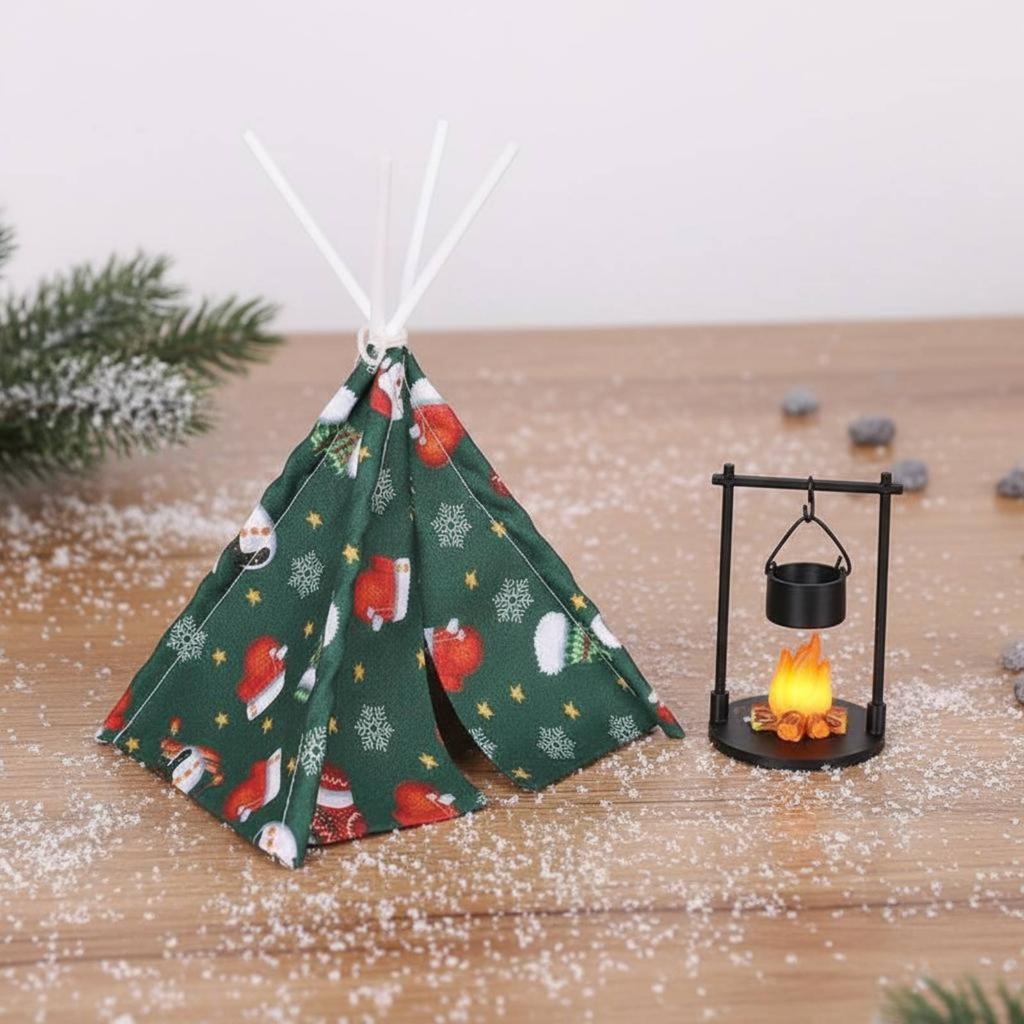 Dollhouse Teepee Tent Realistic Design Miniature Camping Set Fake Fire Decoration Creative DIY Resin Campfire Prop