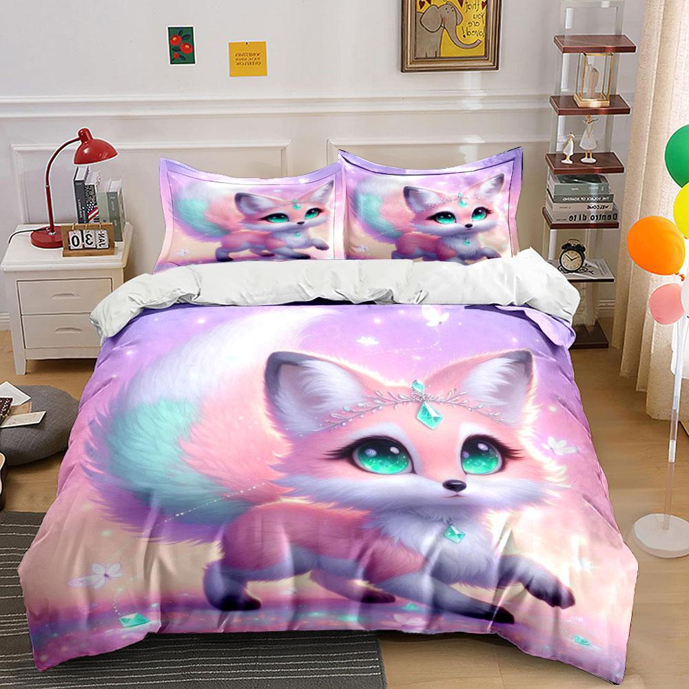 Dreamlike Fox With Glowing Sparkles Duvet Cover Set With 3D Printing Design Soft Polyester Bedding Set All-Season Comfort