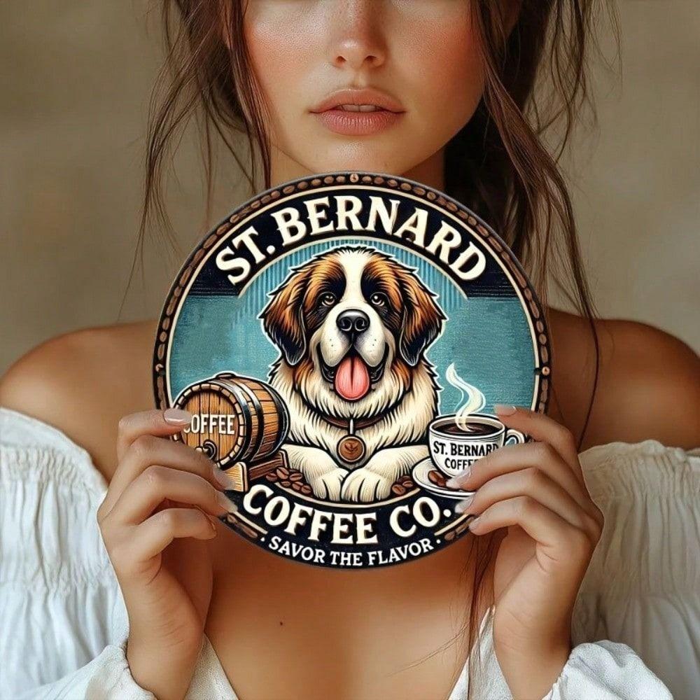Vintage Metal Poster Saint Bernard Coffee 20x20 cm Wall Art Kitchen Decor