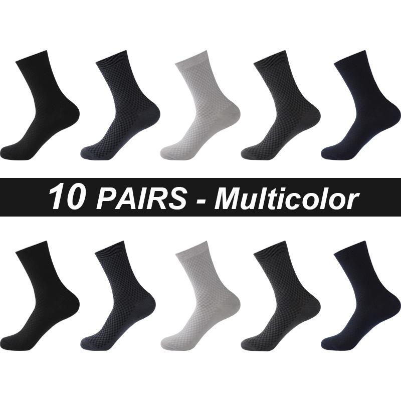 High Quality 10 Pairs Men Bamboo Fiber Socks Breathable Compression Long Sock Business Casual Male Large Size 38-45