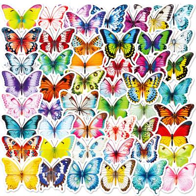 50 Pieces Of Various Flower Butterflies, Colorful Butterfly Graffiti Stickers, Cute And High-Value Children'S Water Cup Decoration