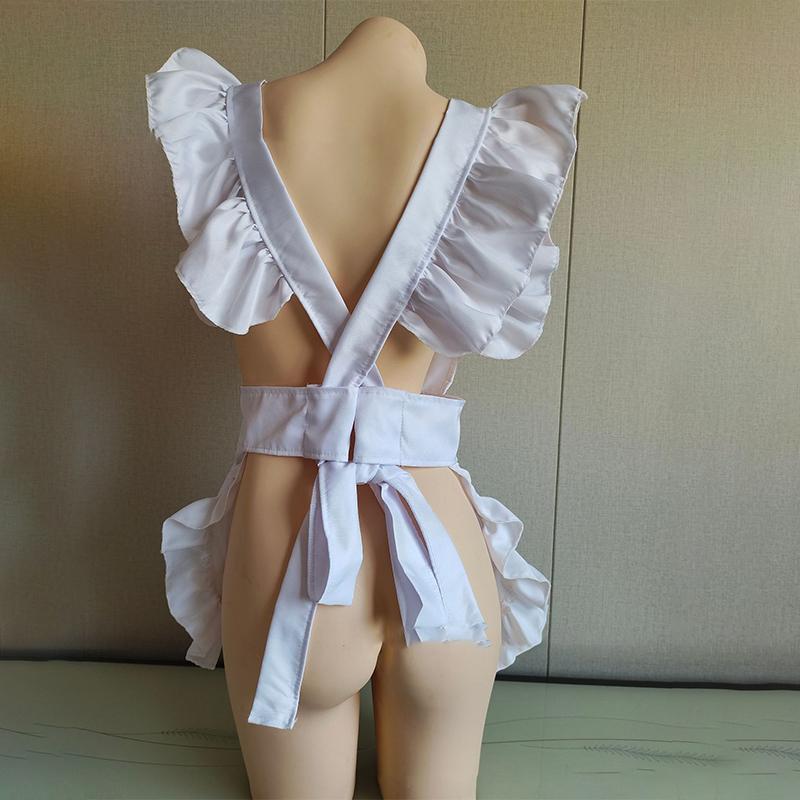 Sexy White Maid Nurse Uniform Waist Apron With Pockets Cooking Ruffled Short Half Apron Maid Cosplay Costume Accessory