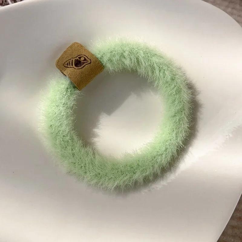 Autumn and Winter Plush Maillard Color Hair Rope Girl All-match Marine Belt Head Rope High Elasticity Basic Rubber Band Hair Ring