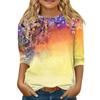 Children's 3/4 Sleeve Tops Casual  Print T Shirt Round Neck Pullover Blouse