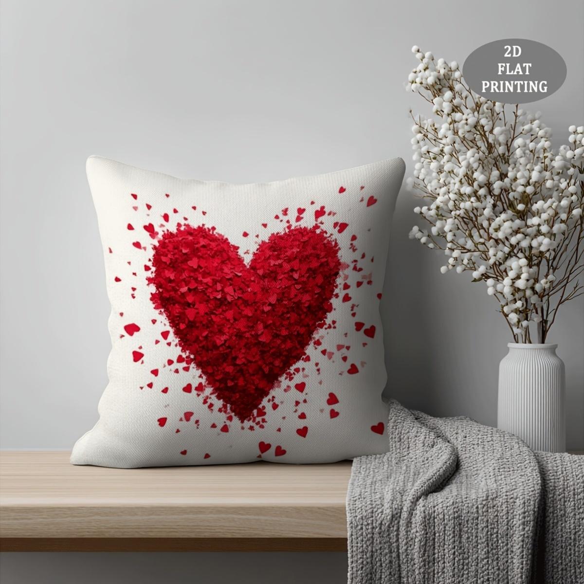 

1pc Red Heart-Shaped Petal Pattern Plush Throw Pillow Cover | 2D Flat Printing, Single-Sided, 18x18 inch, Suitable for Sofa and Living Room Decor 1PC 18×18inch
