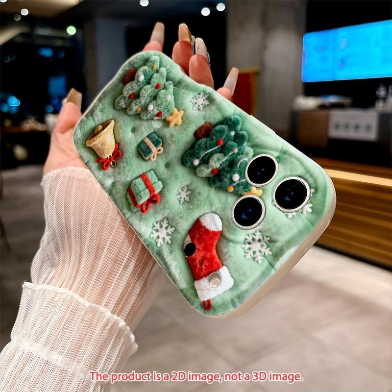2D Flat Faux Plush Christmas Tree Printed Wavy Phone Case For iPhone 18 Pro Max 17Air 16 Pro Max 16E 17E 15 14 13 12 11 Cover