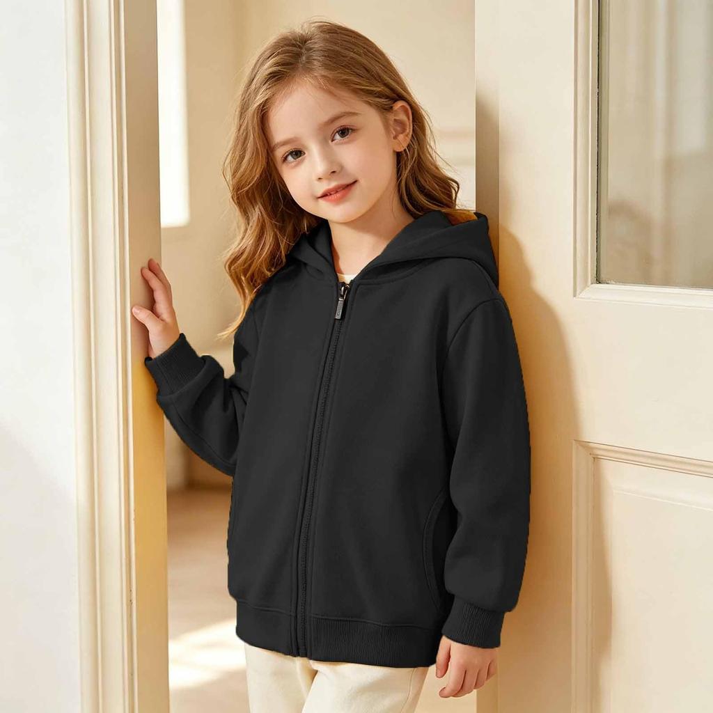 Kids Zip-Up Hoodie for Boys and Girls, Color Long Sleeve Casual Top