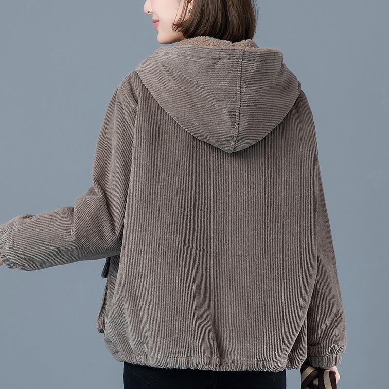 Women's Short Corduroy Jacket 2024 - Winter Loose Cotton-Padded Coat, Thick Fleece-Lined, Autumn Top