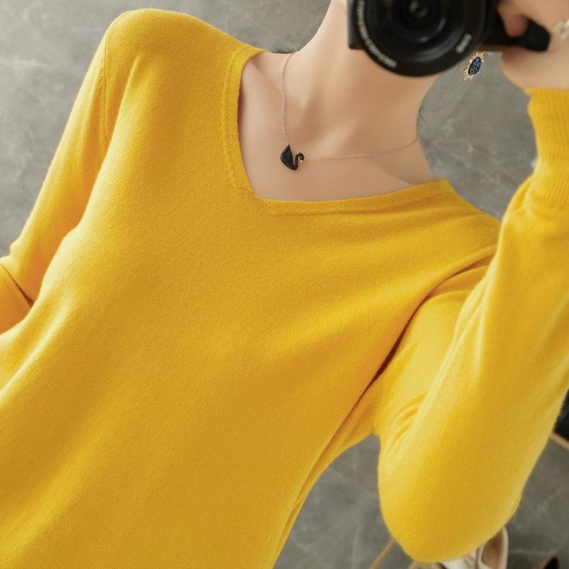 Women's V Neck Long Sleeve Solid Knit Sweater Slim Basic Layering Pullover Jumper