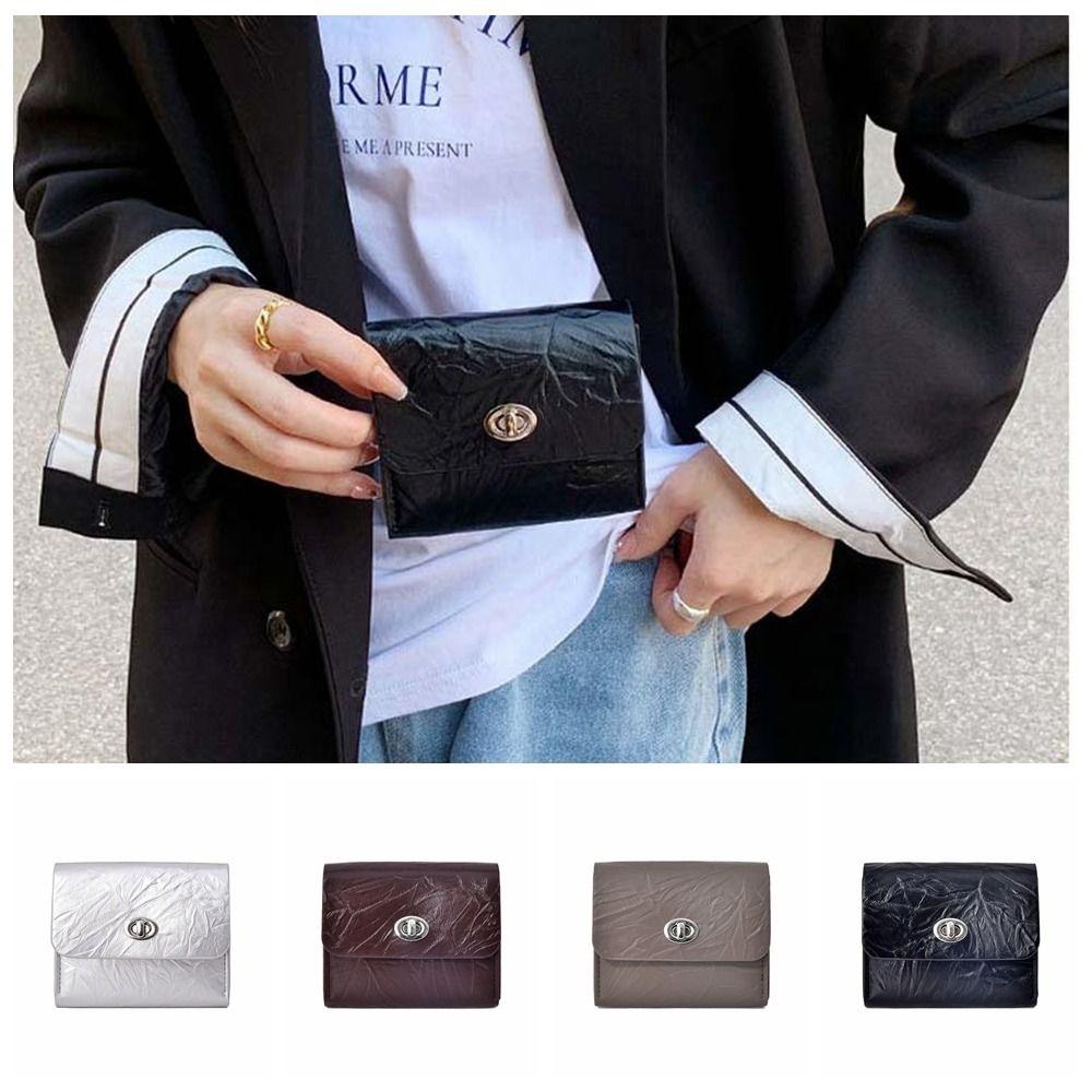 

Korean Style Simple Card Bag Metal Buckle Solid Color Card Holder Casual Mini Wallet Outdoor серебряный