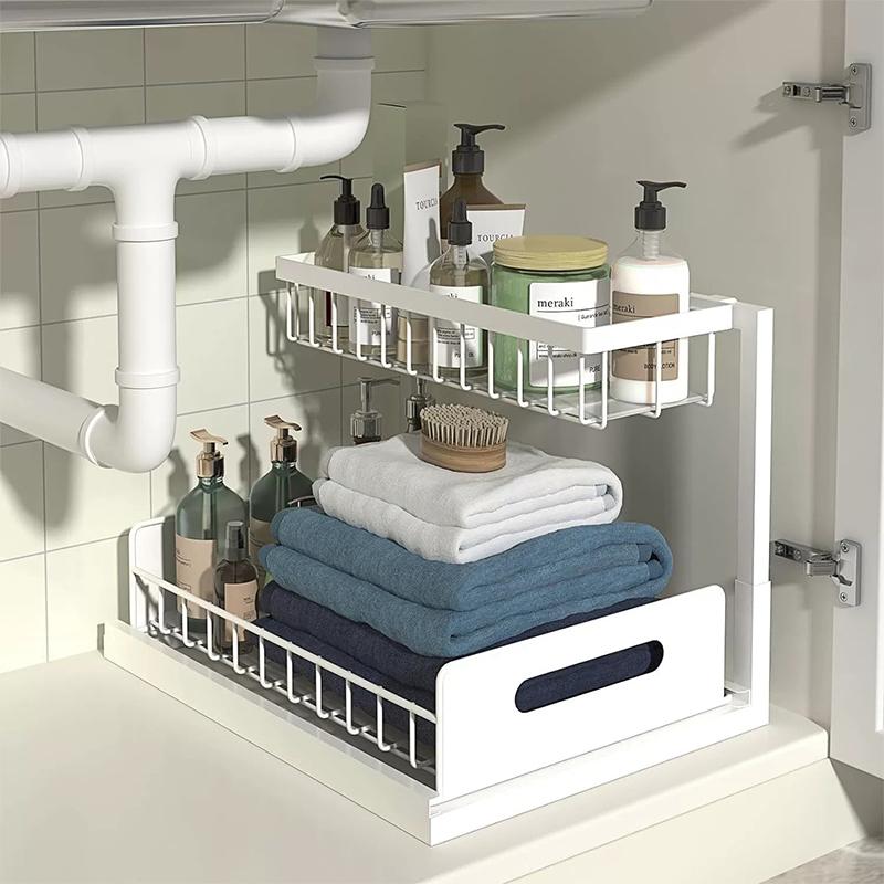 Organizadores e Armazenamento de 2 Níveis para Debaixo da Pia com Gaveta Deslizante Organizador de Prateleira Multiusos para Banheiro para Armazenamento de Cozinha e Banheiro
