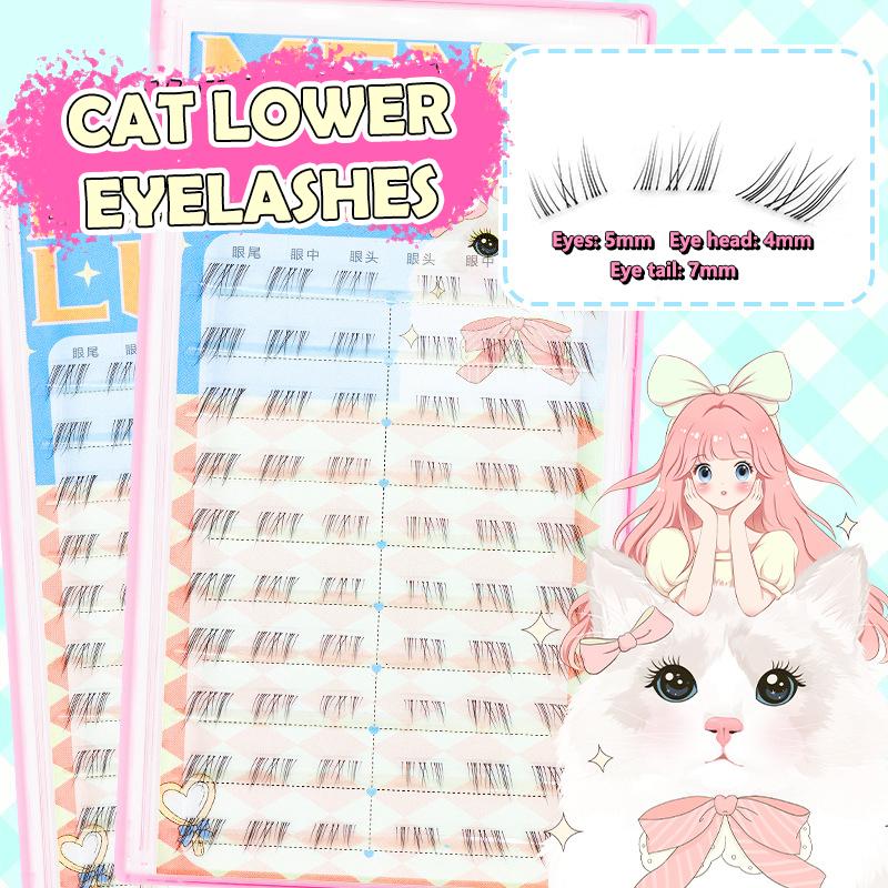 Glue-Free False Eyelashes Cat Eye Makeup Soft Natural Lower Eyelashes Segmented Thin Stems Suitable For Novice Diy Eyelashe