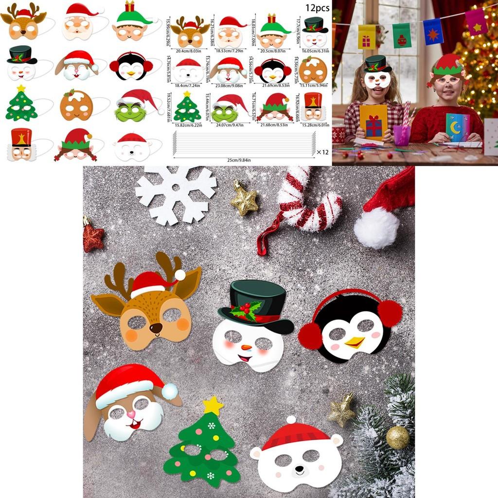 Festive Snowman Reindeer Paper Masks For Christmas Celebration Photo Booths