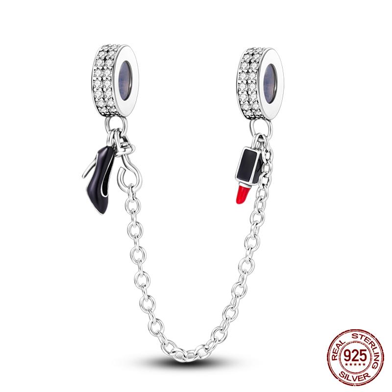 Real 925 Silver Stars & Moon Sunflower Safety Chains Spacer Beads Charms Fit Qikaola 925 Bracelets DIY Jewelry