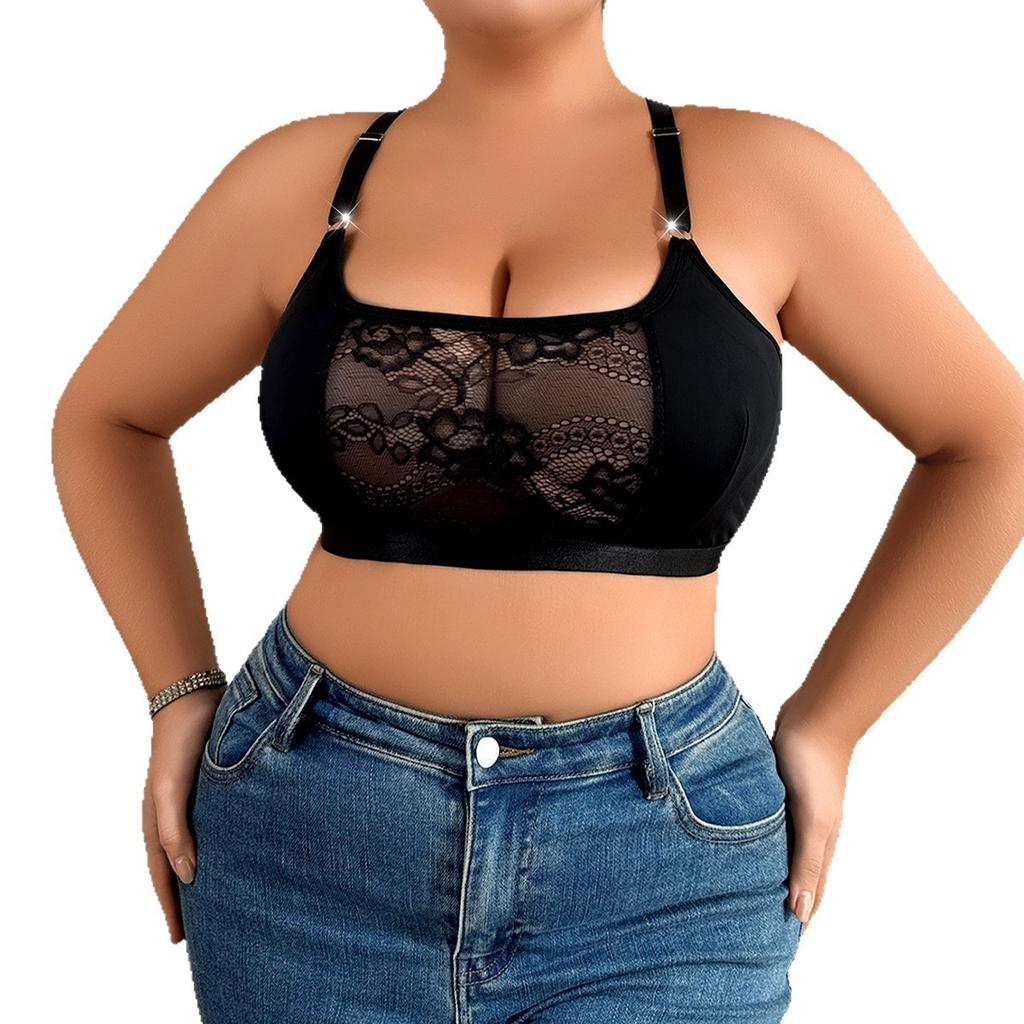 Plus Size Floral Lace Mesh Wireless Daily Bra