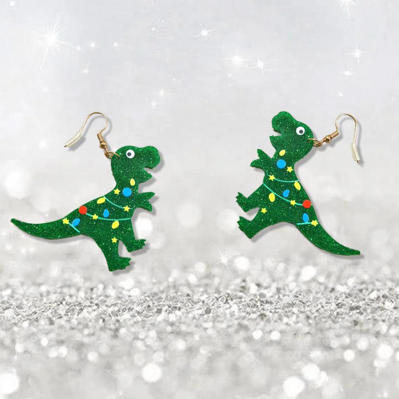 Рождественские серьги-пусеты с динозаврами празднуют Рождество, рождественскую елку, цветовую схему, модные, универсальные, на каждый день