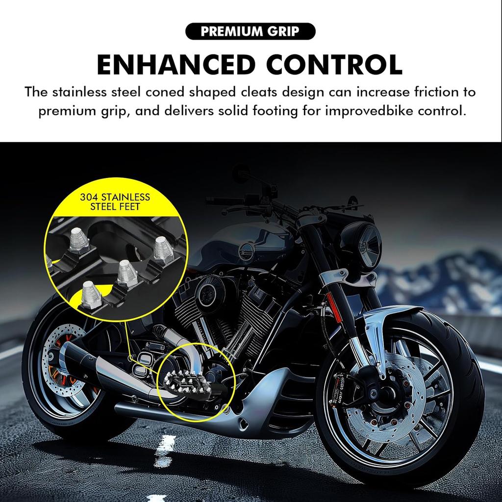 DREAMIZER Wide Foot Pegs for Motorcycle,Black CNC MX Chopper Bobber Style Motorcycle Footpegs 360° Roating Front Rear Footrest Compatible with