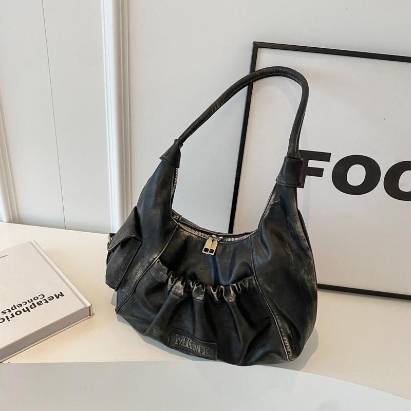 Retro Chic Pu Folded Shoulder Bag For Daily Use With Zipper Pocket