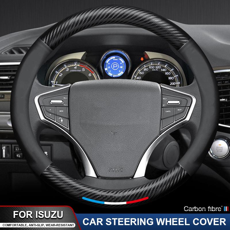 Car Leather Carbon Fiber Steering Wheel Cover For ISUZU MU-X D-MAX V-CROSS TAGA T17 T28 T30 Trooper ELF NQR Forward Rodeo Fargo