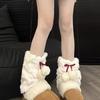 Autumn Winter Warm Knit Plush Socks Cute Bow Pom Pom Leg Warmers Japanese Stacked JK Mid Calf Socks