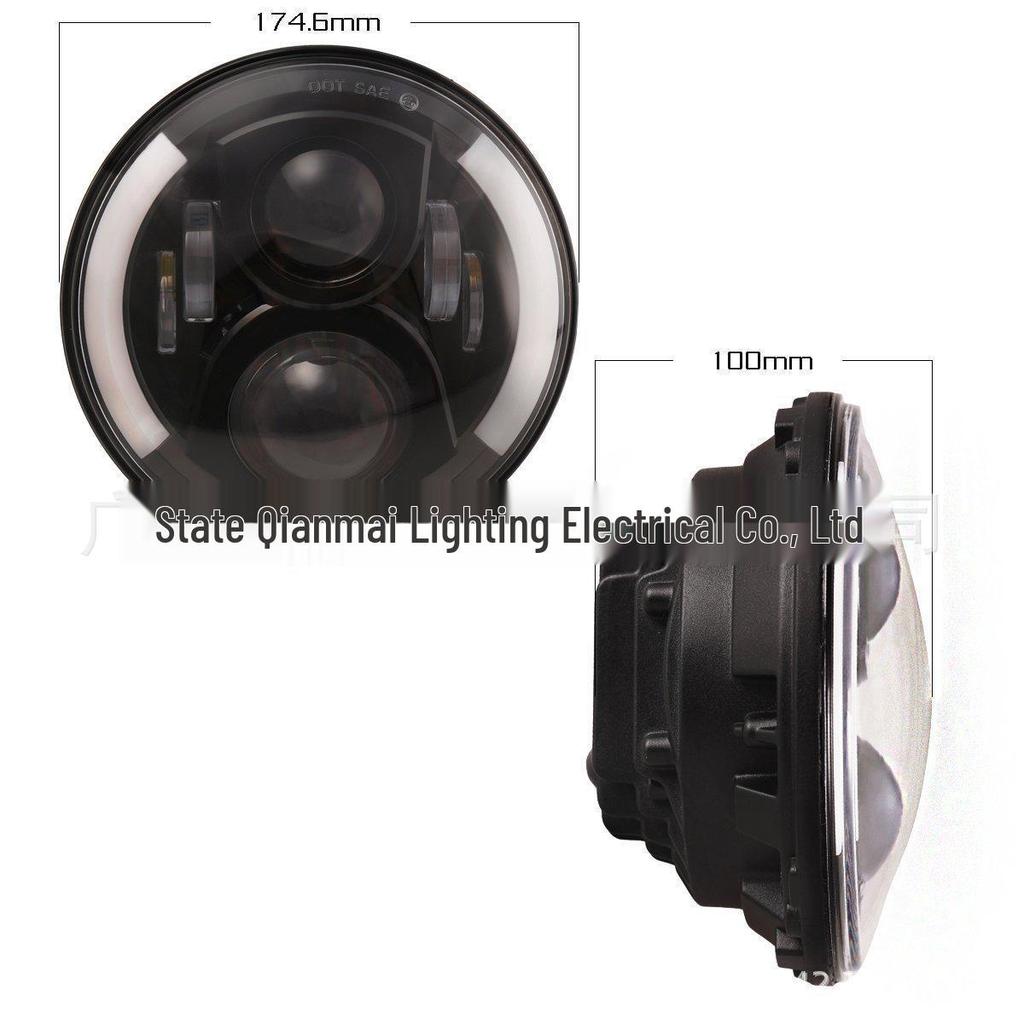 7-inch Harley LED Headlight with Semi-Circular Angel Eye – 60W High-Brilliance Motorcycle Headlight