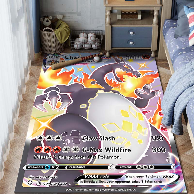 1 ks Karta Pokémon s potiskem Charizarda Koberec pro domácnost Obývací pokoj Ložnice Dětský pokoj Dekorace Protiskluzová podložka na podlahu Koberec do herní zóny Dárky