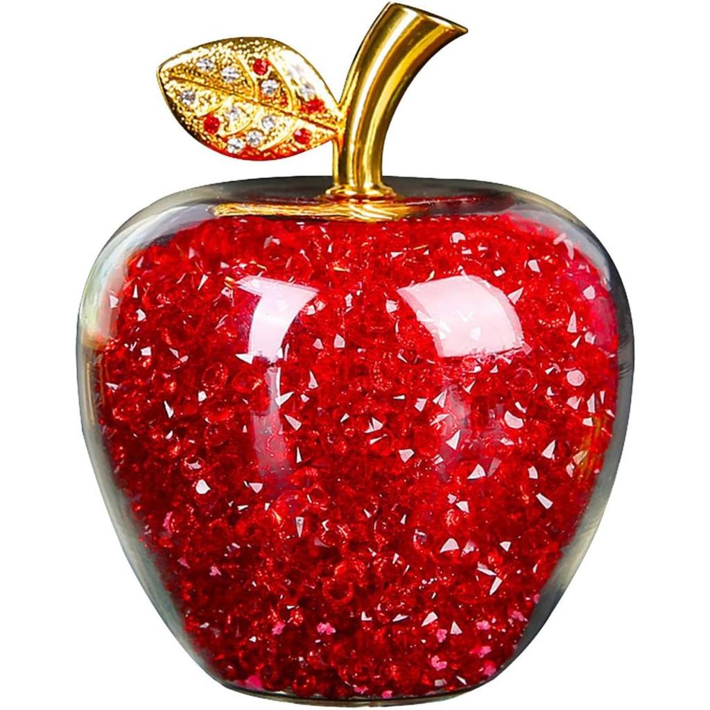 Crystal Apple Figurine Artificial Glass Apple-Shaped Paperweight Home Decor Filled with Fake Diamonds Fruits Collectibles Art (Red)