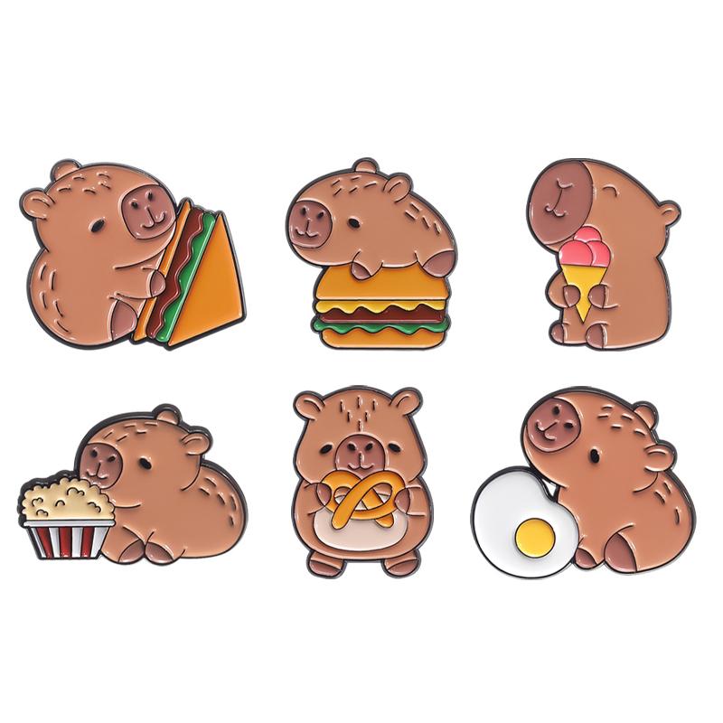 3-6 Stk./Set Tier-Serie Emaille-Anstecknadeln Capybara Frosch Cowboy Ente Killer-Huhn Broschen Reversabzeichen Schmuck Geschenk für Freunde