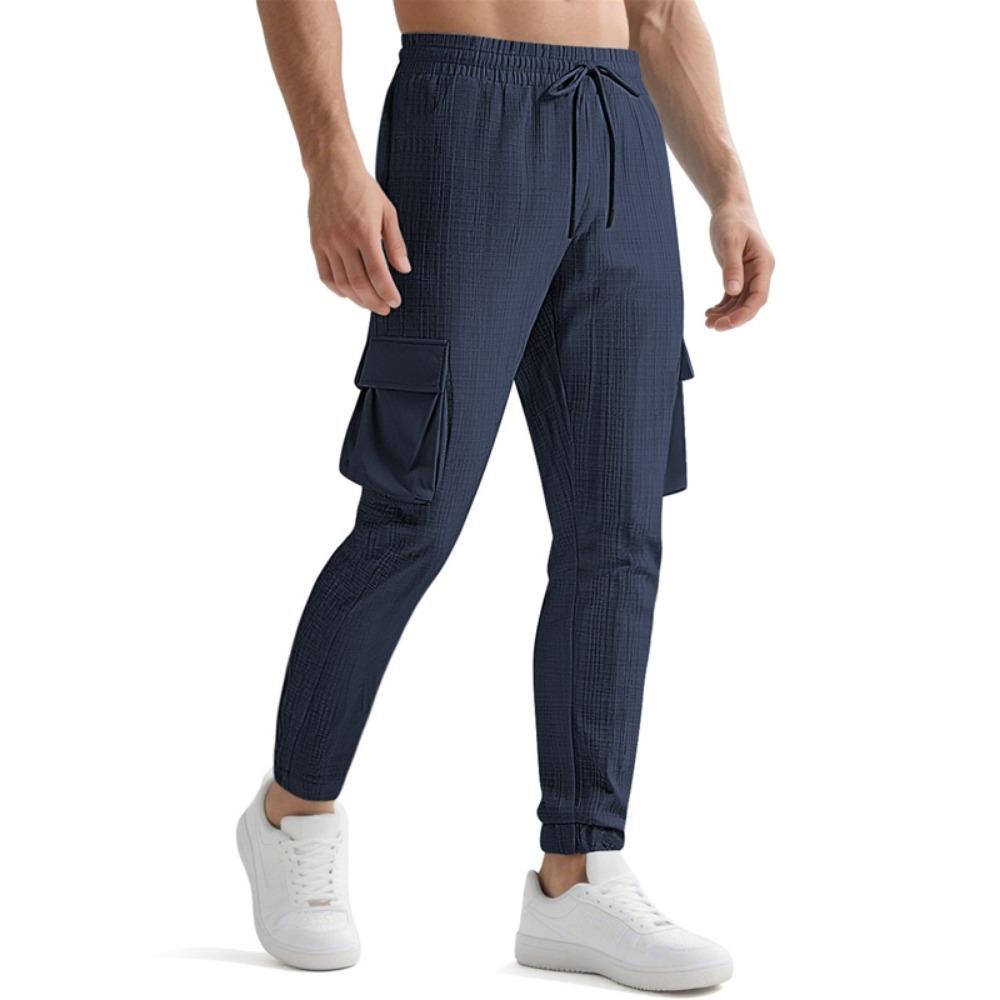 Men's Casual Cargo Pants Multi-Pocket Outdoor Hiking Work Drawstring Pants for Spring Autumn Travel Camping